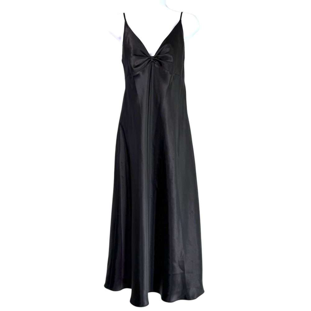Vintage Y2K Jones New York Satin Slip Midi Dress Sz S Black Whimsigoth Coquette - Picture 2 of 8